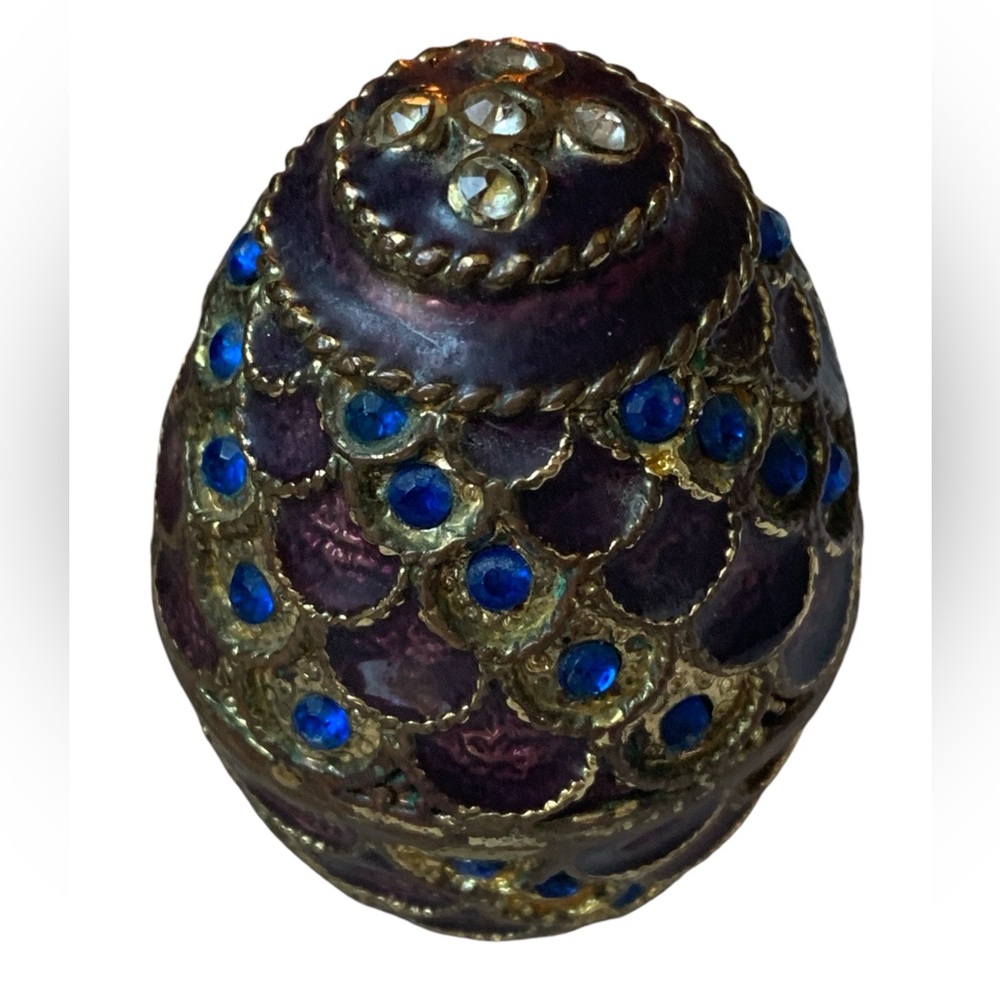 Magnetic Egg Trinket Box Bejeweled Swarovski Crystals Jewelry Box Blue Burgundy